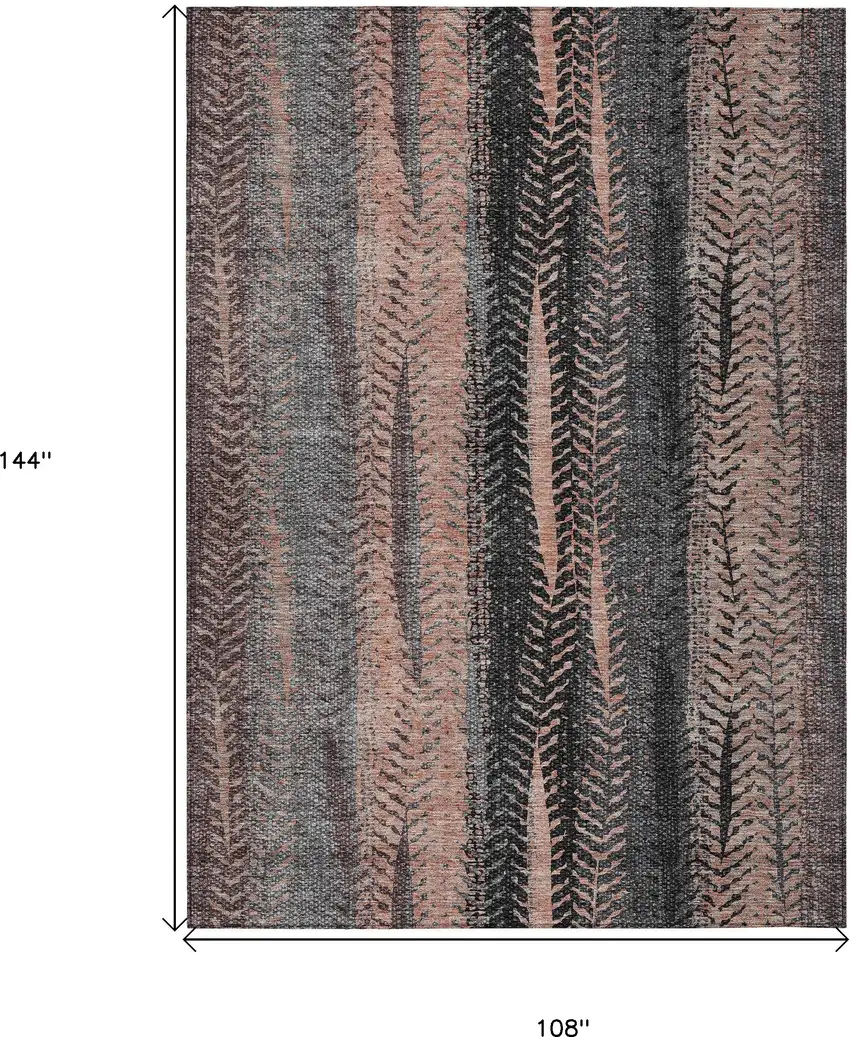 Blue Charcoal And Copper Botanical Leaves Washable Indoor Outdoor Area Rug Photo 3