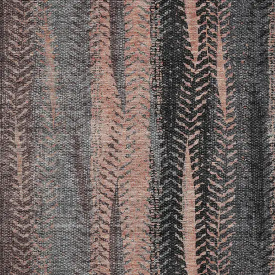 Blue Charcoal And Copper Botanical Leaves Washable Indoor Outdoor Area Rug Photo 6