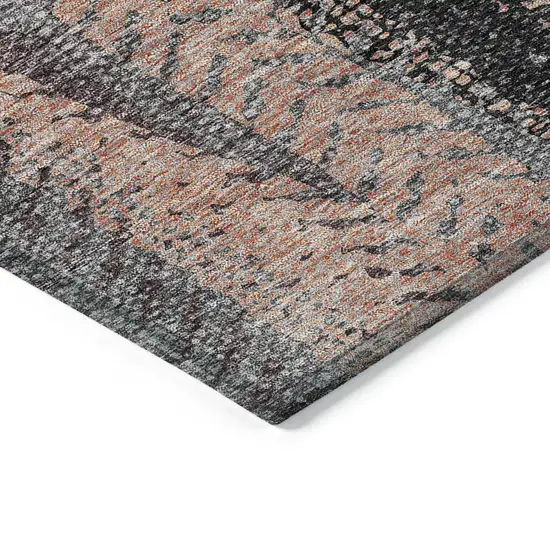 Blue Charcoal And Copper Botanical Leaves Washable Indoor Outdoor Area Rug Photo 4