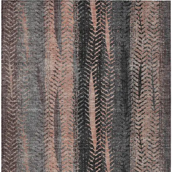 Blue Charcoal And Copper Botanical Leaves Washable Indoor Outdoor Area Rug Photo 7