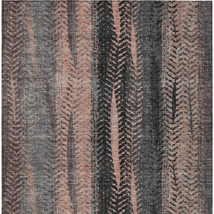 Blue Charcoal And Copper Botanical Leaves Washable Indoor Outdoor Area Rug Photo 7