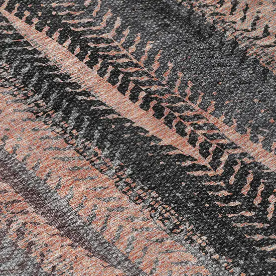 Blue Charcoal And Copper Botanical Leaves Washable Indoor Outdoor Area Rug Photo 5