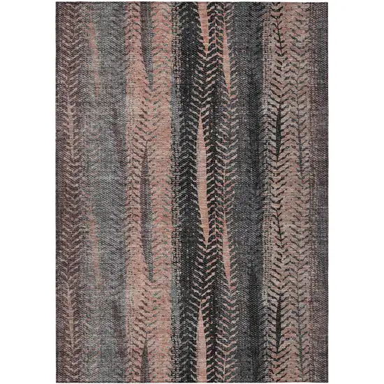 Blue Charcoal And Copper Botanical Leaves Washable Indoor Outdoor Area Rug Photo 2