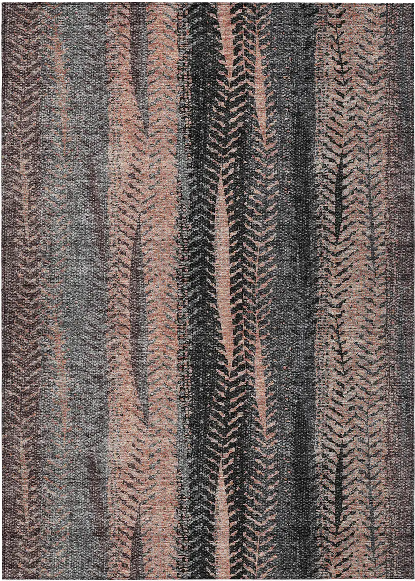 Blue Charcoal And Copper Botanical Leaves Washable Indoor Outdoor Area Rug Photo 2
