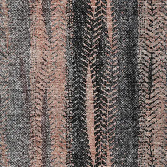 Blue Charcoal And Copper Botanical Leaves Washable Indoor Outdoor Area Rug Photo 6