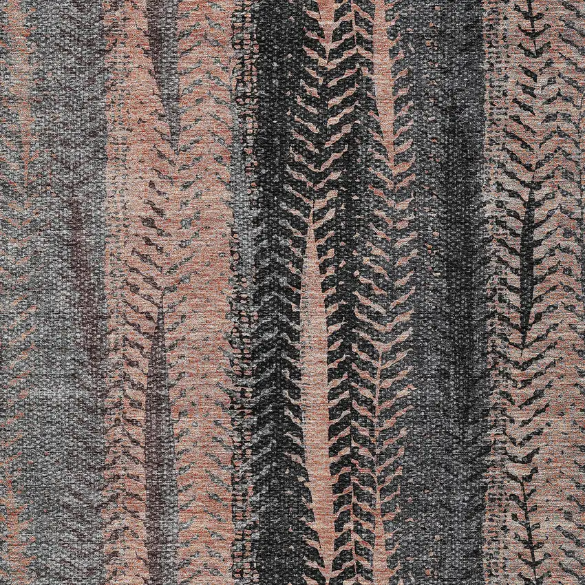 Blue Charcoal And Copper Botanical Leaves Washable Indoor Outdoor Area Rug Photo 6