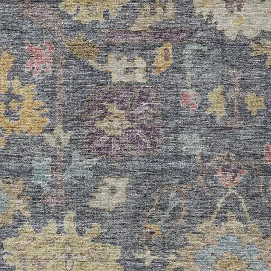Blue Charcoal And Gold Floral Washable Indoor Outdoor Area Rug Photo 5