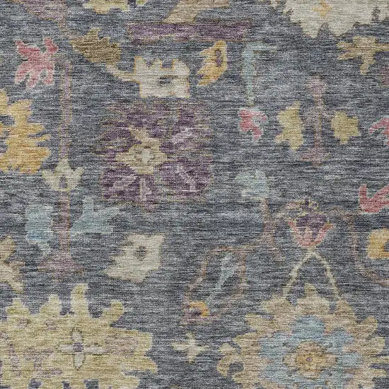 Blue Charcoal And Gold Floral Washable Indoor Outdoor Area Rug Photo 5