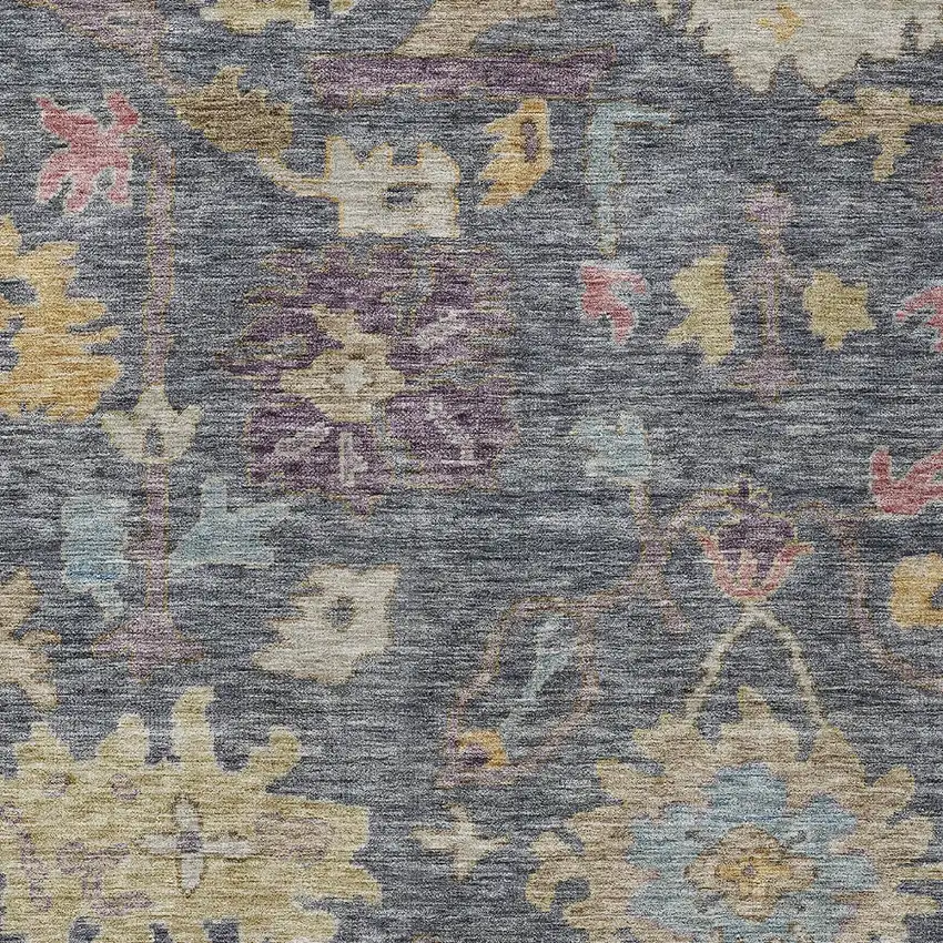 Blue Charcoal And Gold Floral Washable Indoor Outdoor Area Rug Photo 5