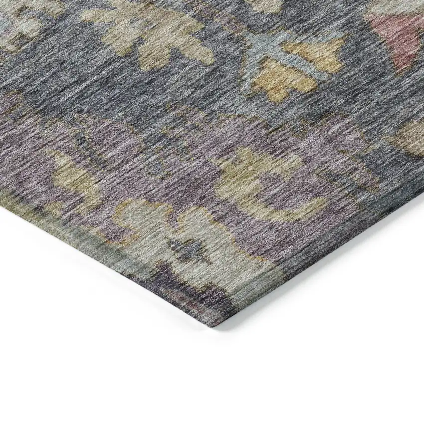 Blue Charcoal And Gold Floral Washable Indoor Outdoor Area Rug Photo 4