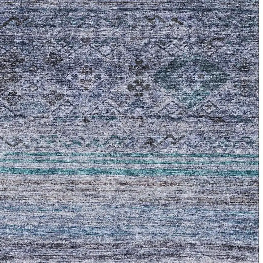 Blue Charcoal And Gray Abstract Geometric Washable Area Rug With UV Protection Photo 5