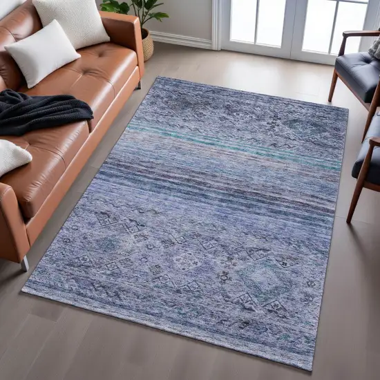 Blue Charcoal And Gray Abstract Geometric Washable Area Rug With UV Protection Photo 5