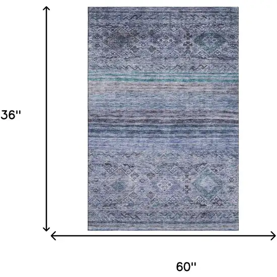 Blue Charcoal And Gray Abstract Geometric Washable Area Rug With UV Protection Photo 3