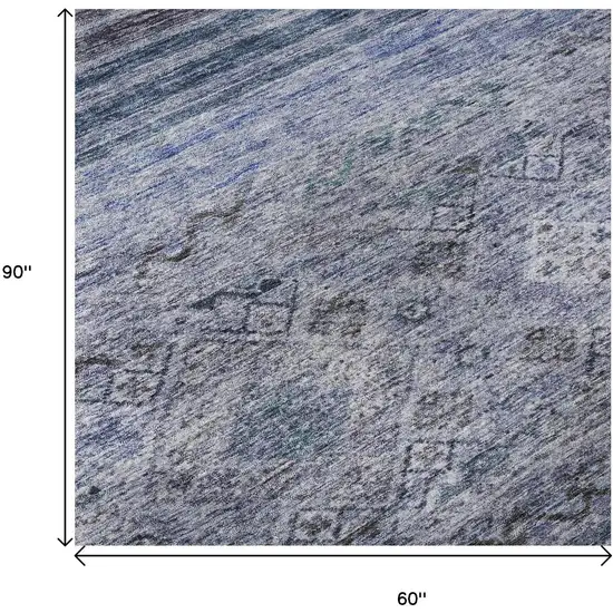Blue Charcoal And Gray Abstract Geometric Washable Area Rug With UV Protection Photo 9