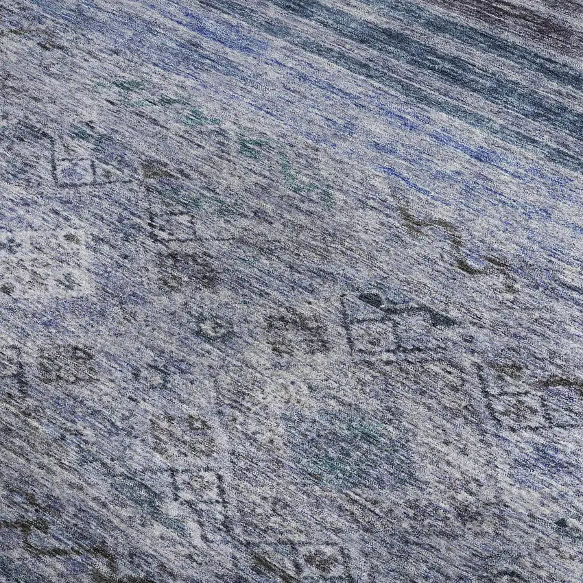 Blue Charcoal And Gray Abstract Geometric Washable Area Rug With UV Protection Photo 2