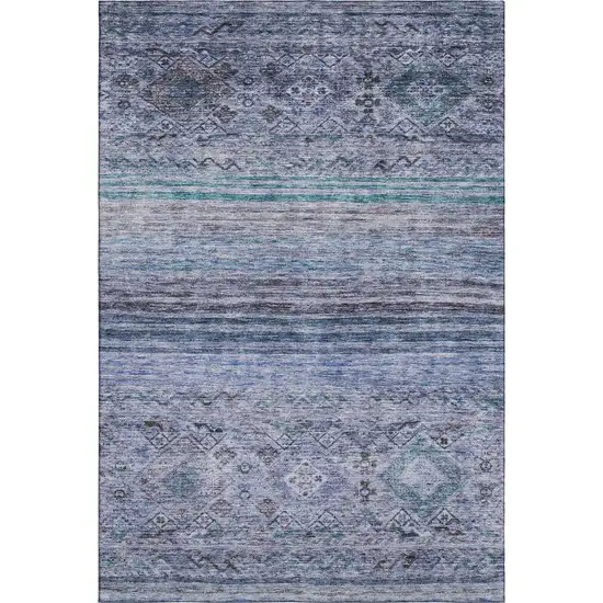 Blue Charcoal And Gray Abstract Geometric Washable Area Rug With UV Protection Photo 5