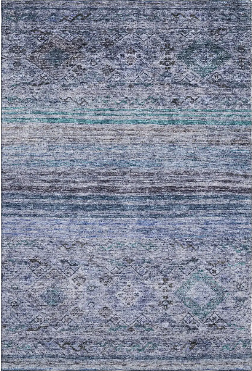 Blue Charcoal And Gray Abstract Geometric Washable Area Rug With UV Protection Photo 5