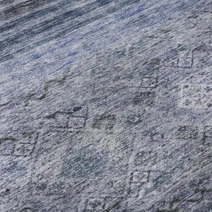 Photo of Blue Charcoal And Gray Abstract Geometric Washable Area Rug With UV Protection