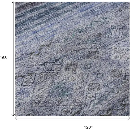 Blue Charcoal And Gray Abstract Geometric Washable Area Rug With UV Protection Photo 9
