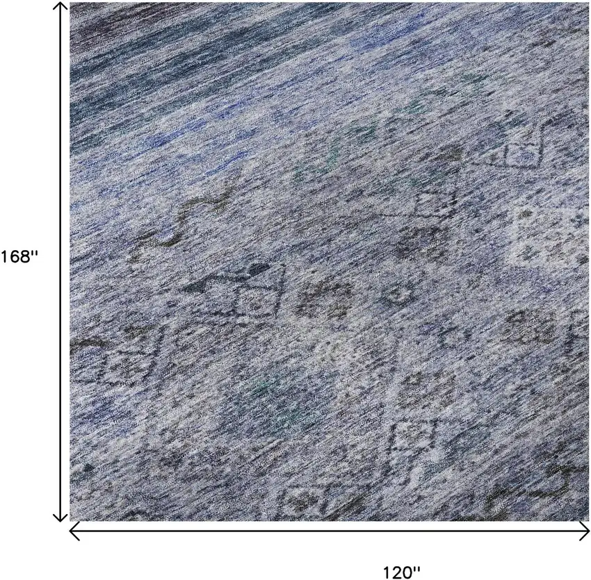 Blue Charcoal And Gray Abstract Geometric Washable Area Rug With UV Protection Photo 9