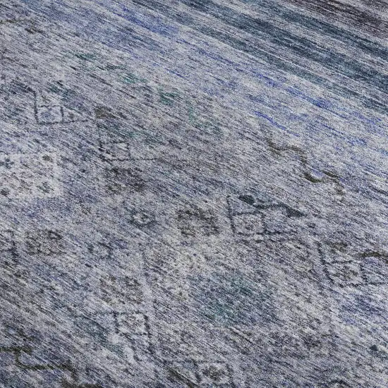 Blue Charcoal And Gray Abstract Geometric Washable Area Rug With UV Protection Photo 2