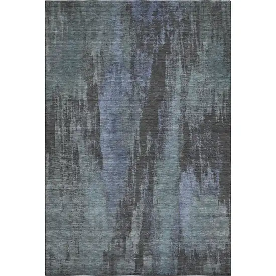 Blue Charcoal And Gray Abstract Washable Area Rug With UV Protection Photo 6