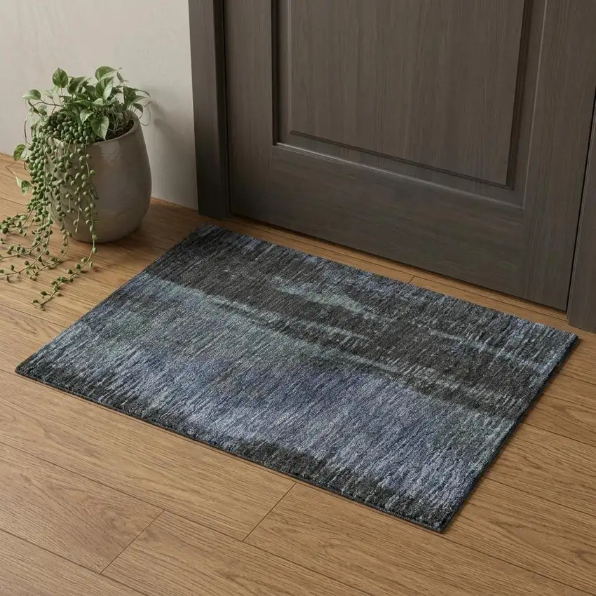 Blue Charcoal And Gray Abstract Washable Area Rug With UV Protection Photo 1