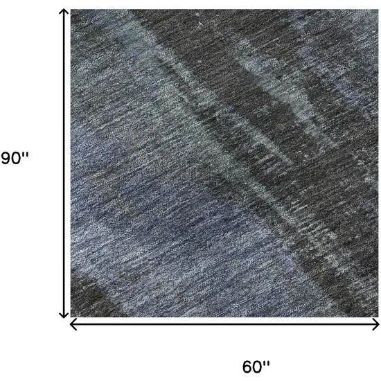 Blue Charcoal And Gray Abstract Washable Area Rug With UV Protection Photo 8