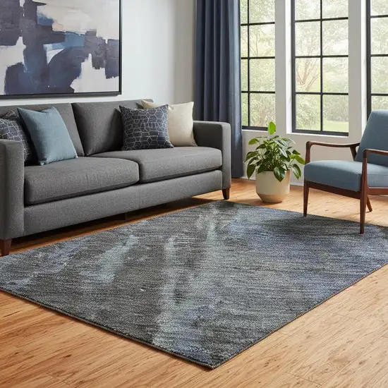Blue Charcoal And Gray Abstract Washable Area Rug With UV Protection Photo 2
