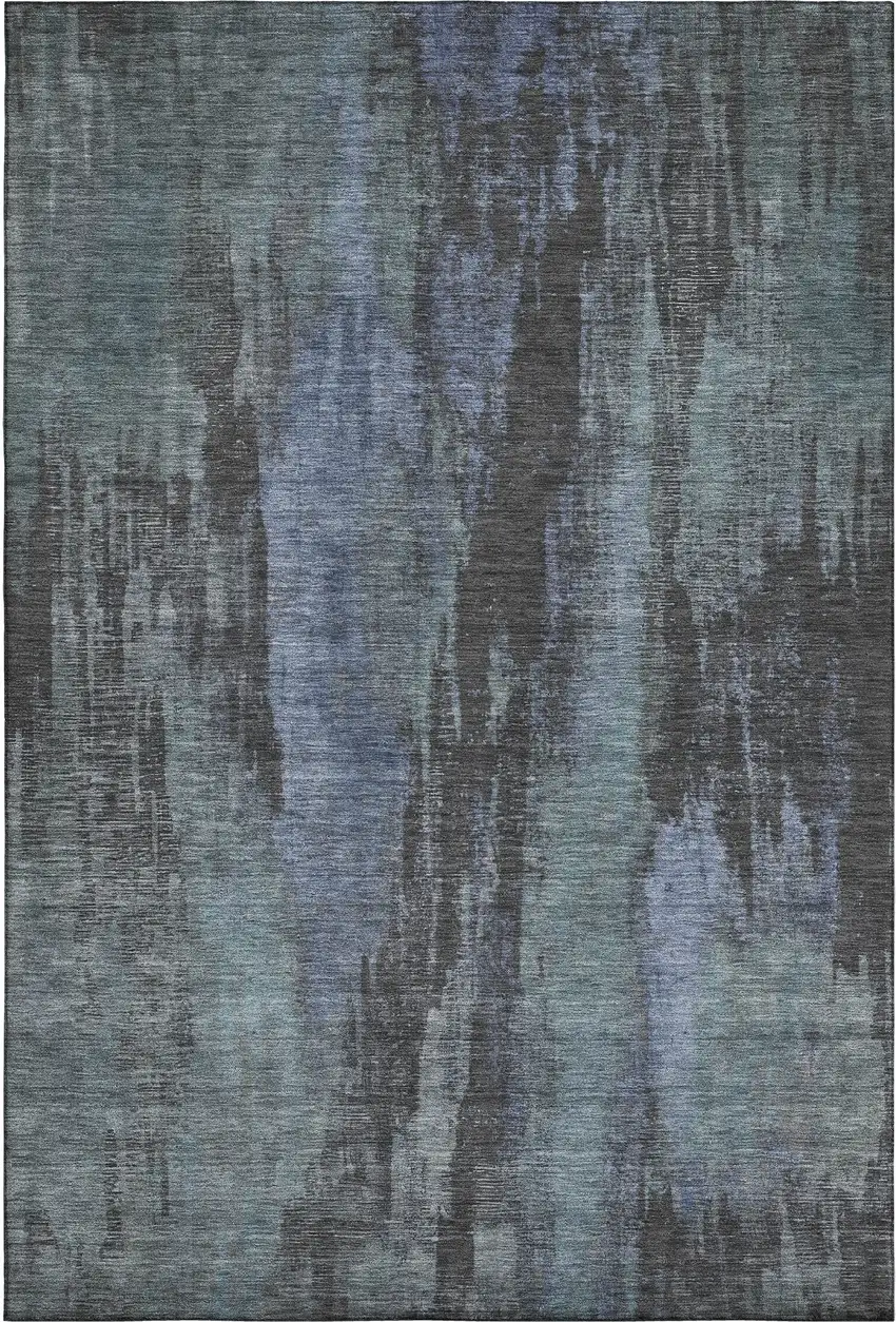 Blue Charcoal And Gray Abstract Washable Area Rug With UV Protection Photo 4