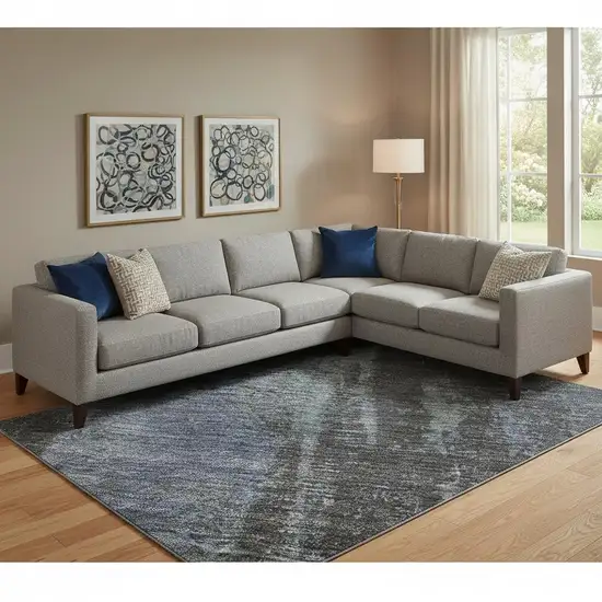 Blue Charcoal And Gray Abstract Washable Area Rug With UV Protection Photo 2