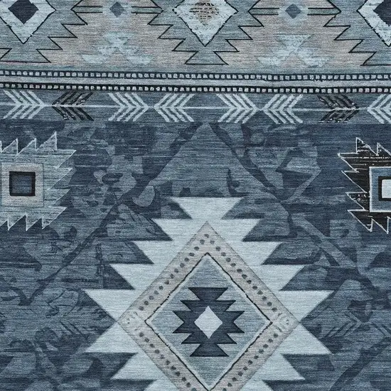Blue Charcoal And Gray Geometric Washable Area Rug With UV Protection Photo 2
