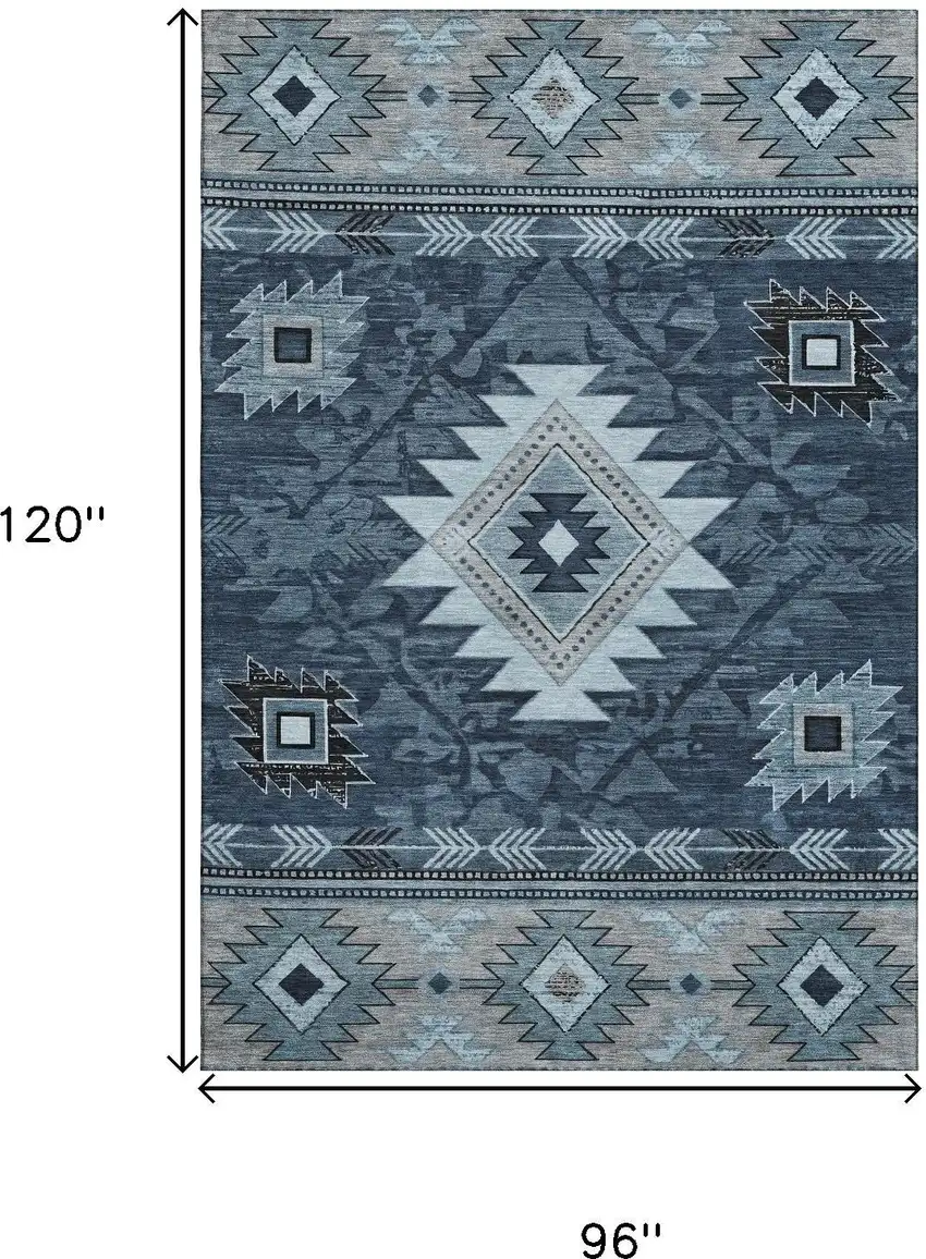 Blue Charcoal And Gray Geometric Washable Area Rug With UV Protection Photo 9