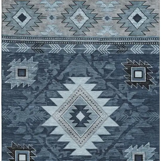 Blue Charcoal And Gray Geometric Washable Area Rug With UV Protection Photo 3