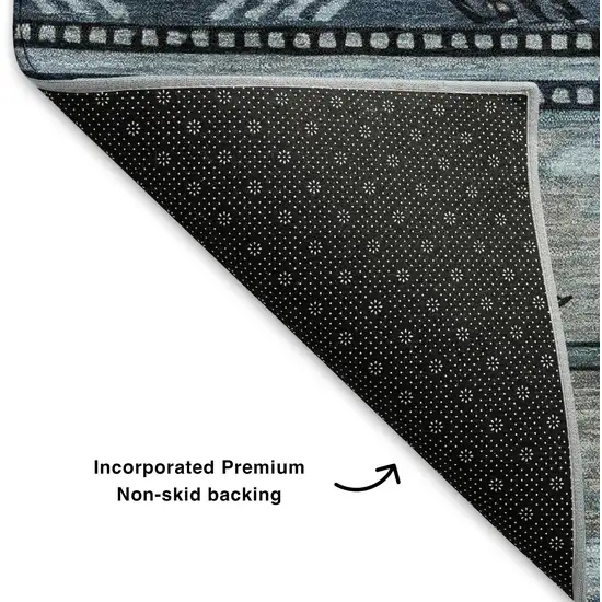 Blue Charcoal And Gray Geometric Washable Area Rug With UV Protection Photo 5