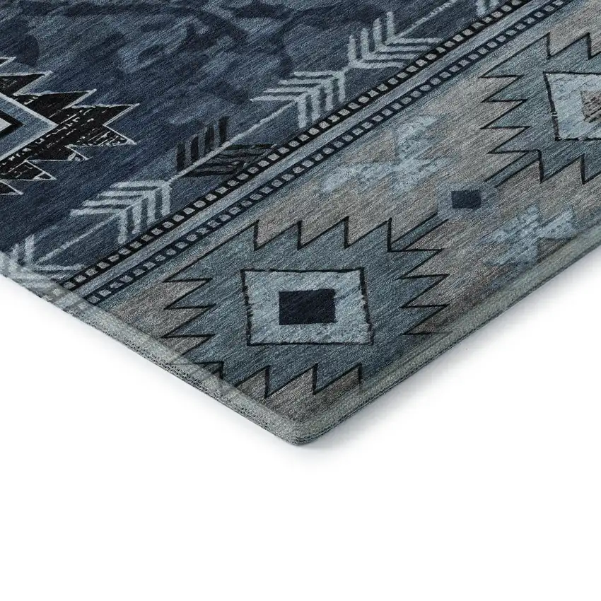 Blue Charcoal And Gray Geometric Washable Area Rug With UV Protection Photo 6