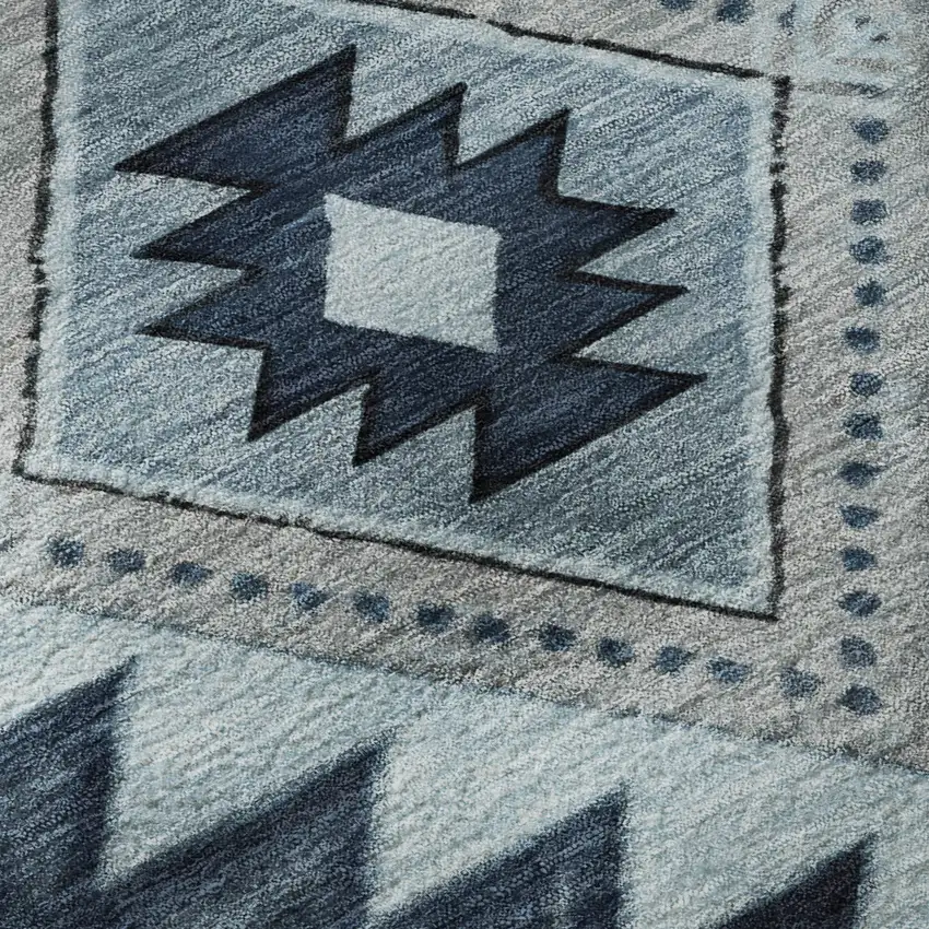 Blue Charcoal And Gray Geometric Washable Area Rug With UV Protection Photo 8