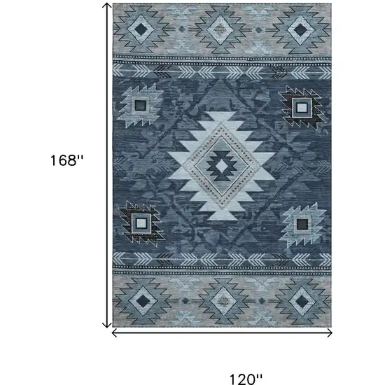 Blue Charcoal And Gray Geometric Washable Area Rug With UV Protection Photo 9