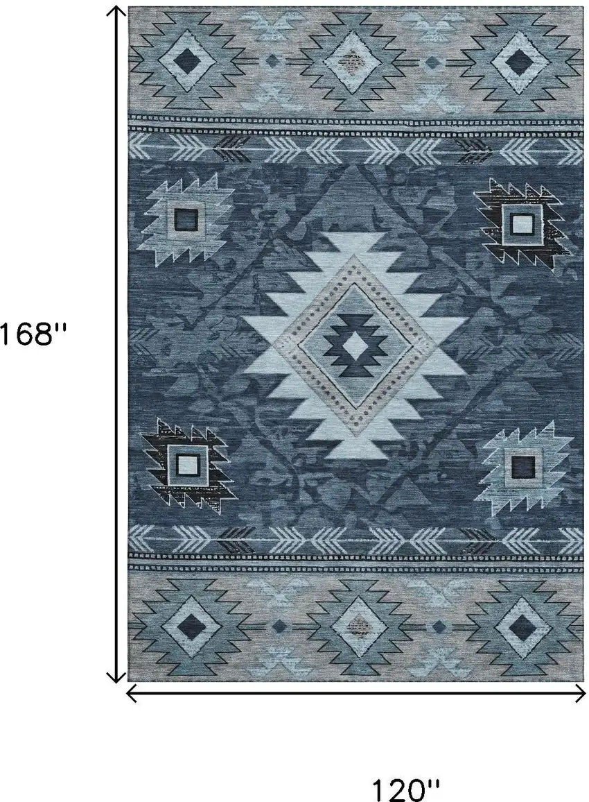 Blue Charcoal And Gray Geometric Washable Area Rug With UV Protection Photo 9