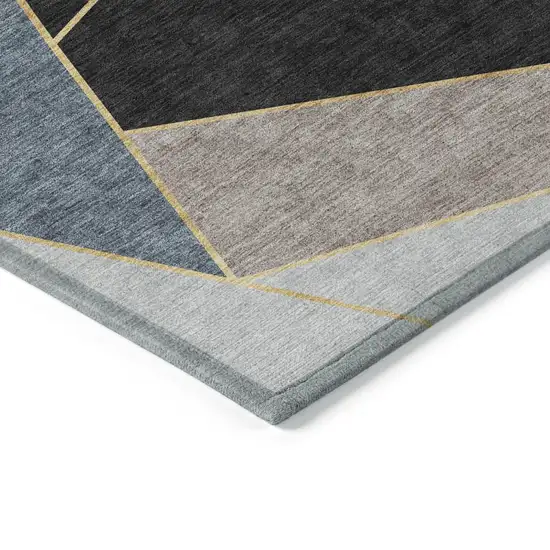 Blue Charcoal And Gray Geometric Washable Indoor Outdoor Area Rug Photo 3