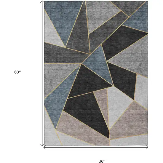 Blue Charcoal And Gray Geometric Washable Indoor Outdoor Area Rug Photo 3