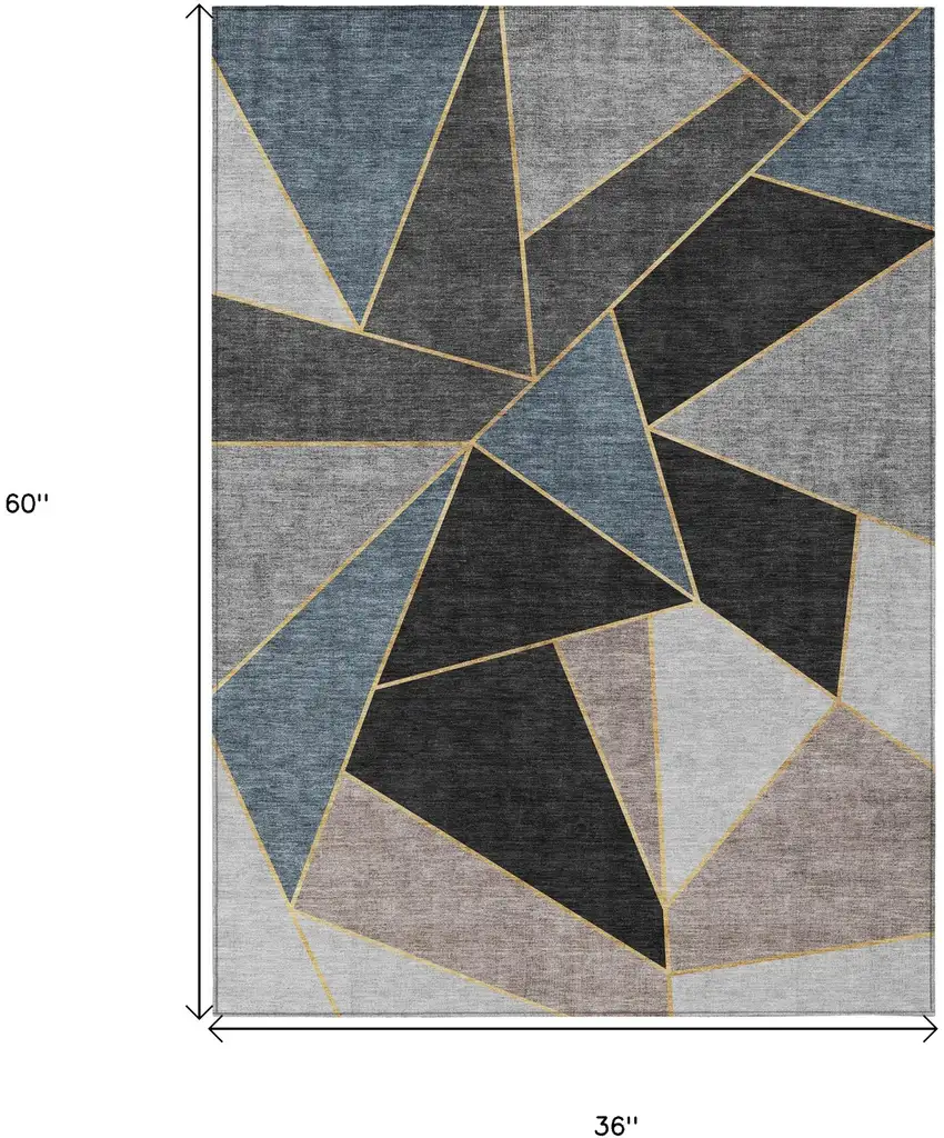 Blue Charcoal And Gray Geometric Washable Indoor Outdoor Area Rug Photo 3