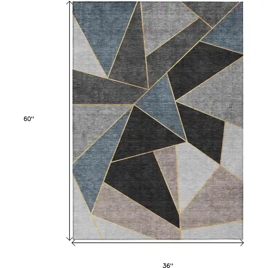 Blue Charcoal And Gray Geometric Washable Indoor Outdoor Area Rug Photo 3