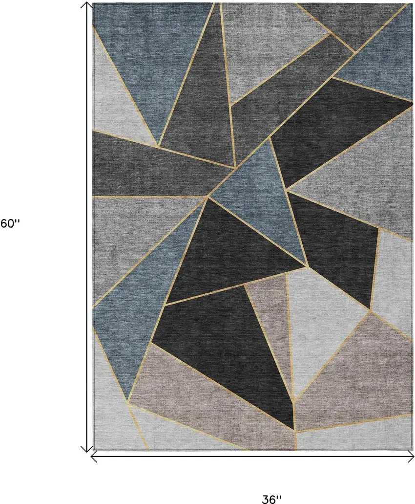 Blue Charcoal And Gray Geometric Washable Indoor Outdoor Area Rug Photo 3