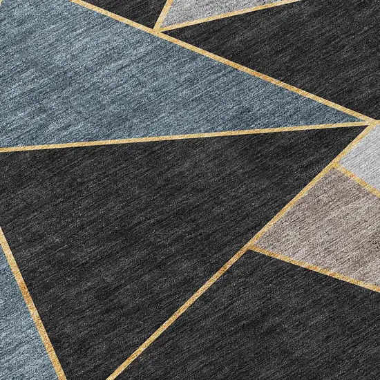 Blue Charcoal And Gray Geometric Washable Indoor Outdoor Area Rug Photo 5
