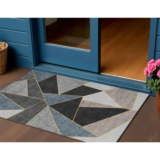 Blue Charcoal And Gray Geometric Washable Indoor Outdoor Area Rug Photo 1