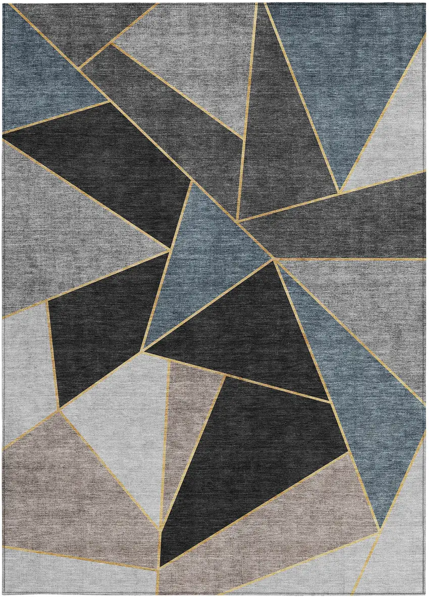 Blue Charcoal And Gray Geometric Washable Indoor Outdoor Area Rug Photo 6