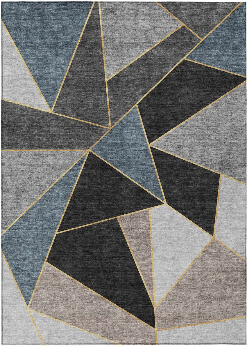 Blue Charcoal And Gray Geometric Washable Indoor Outdoor Area Rug Photo 1