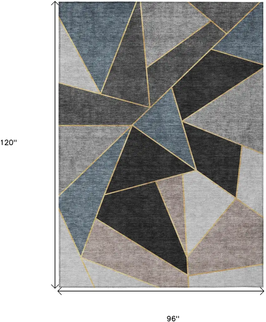 Blue Charcoal And Gray Geometric Washable Indoor Outdoor Area Rug Photo 3