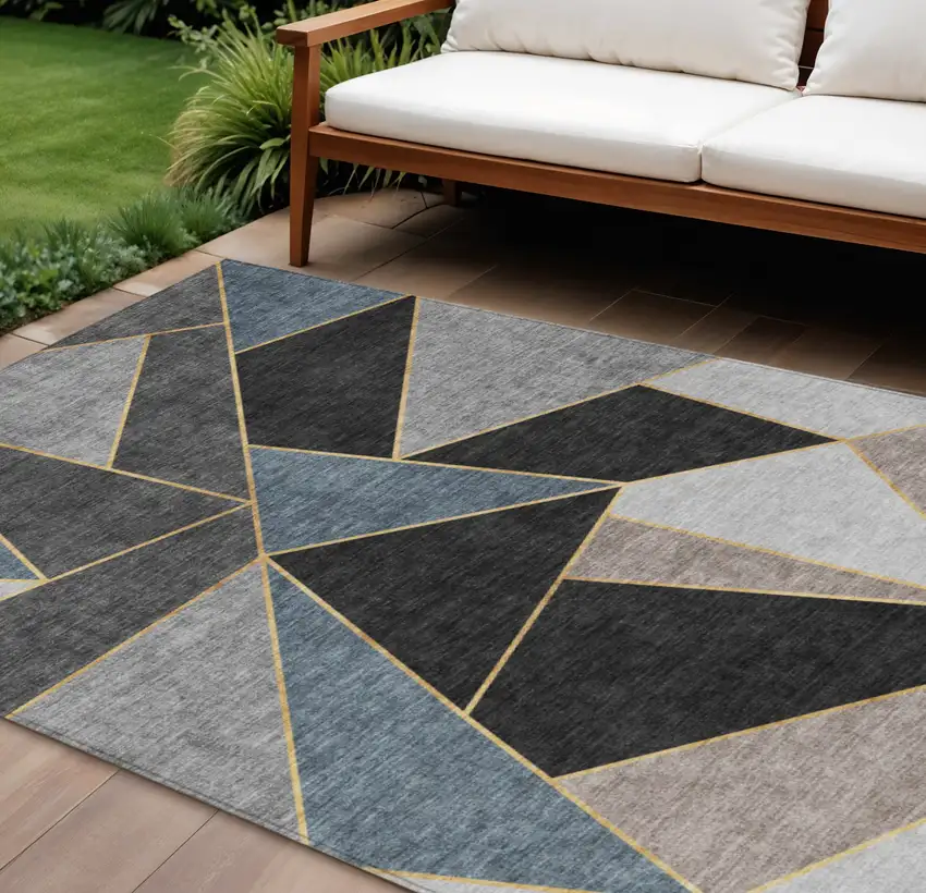 Blue Charcoal And Gray Geometric Washable Indoor Outdoor Area Rug Photo 1